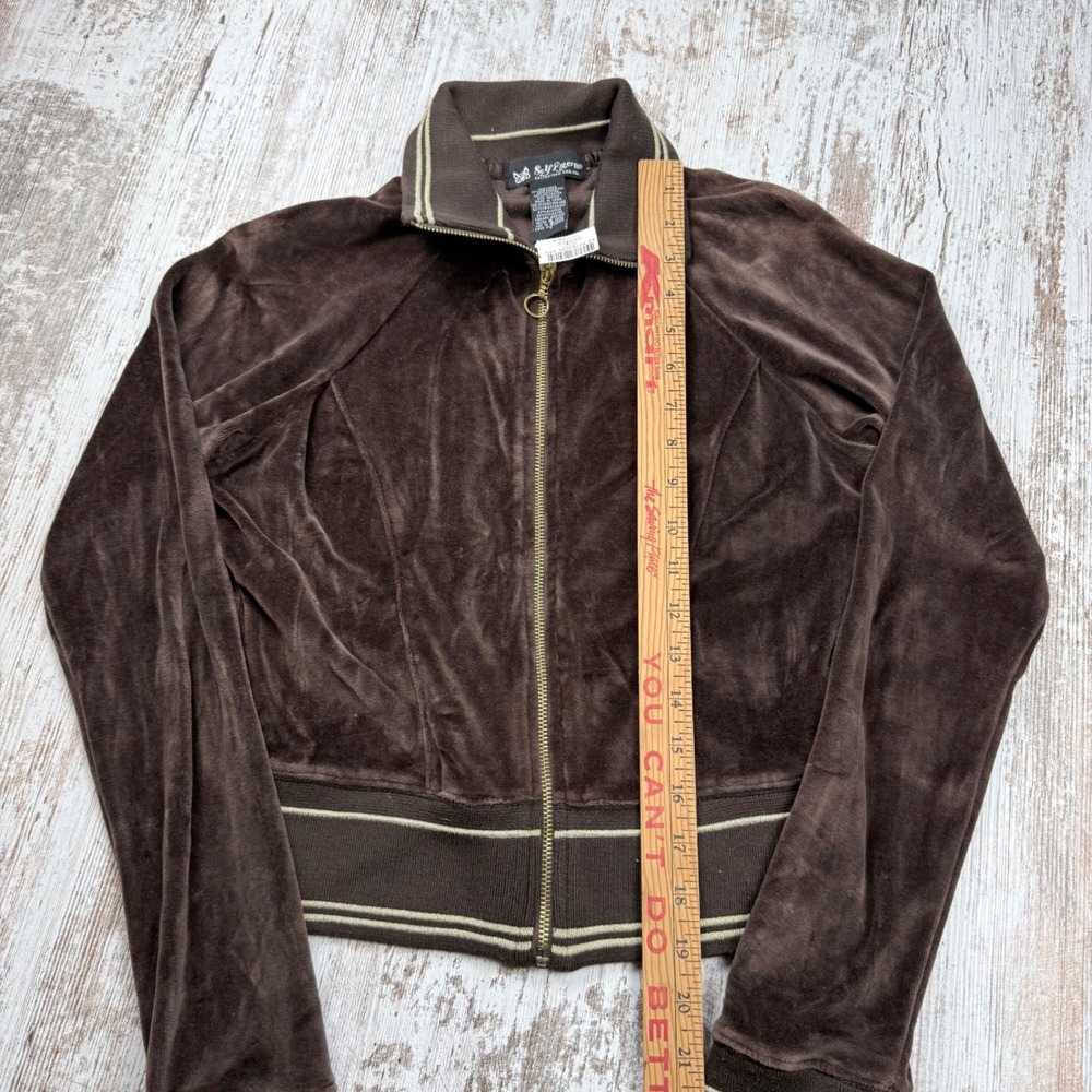VTG Y2K Self Esteem Brown Velour Tracksuit Set Zip Jacket Flare Pants Medium - Picture 9 of 14